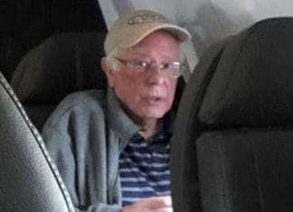 Socialist Bernie looks nervous after he’s caught flying first class