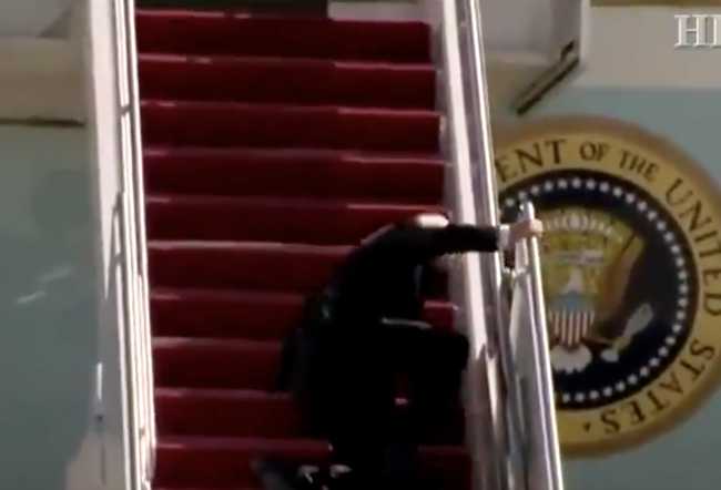 Karma! Biden mocked the way DJT climbs stairs only last year