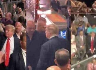 Booming chants of ‘USA!’ as Donald Trump enters UFC264