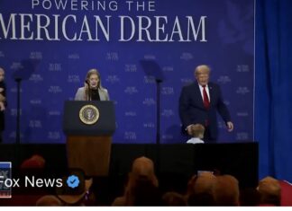 Alert and Spry Grandpa Trump Rushes to Cut Off a Child Heading for the Edge of the Stage